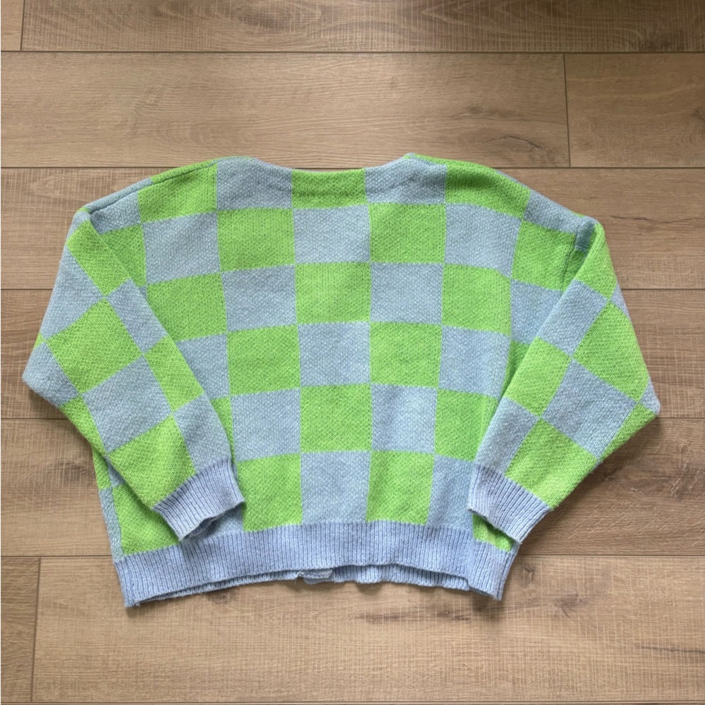 Easel Green and Blue Checkered Cardigan - Picture 7 of 7